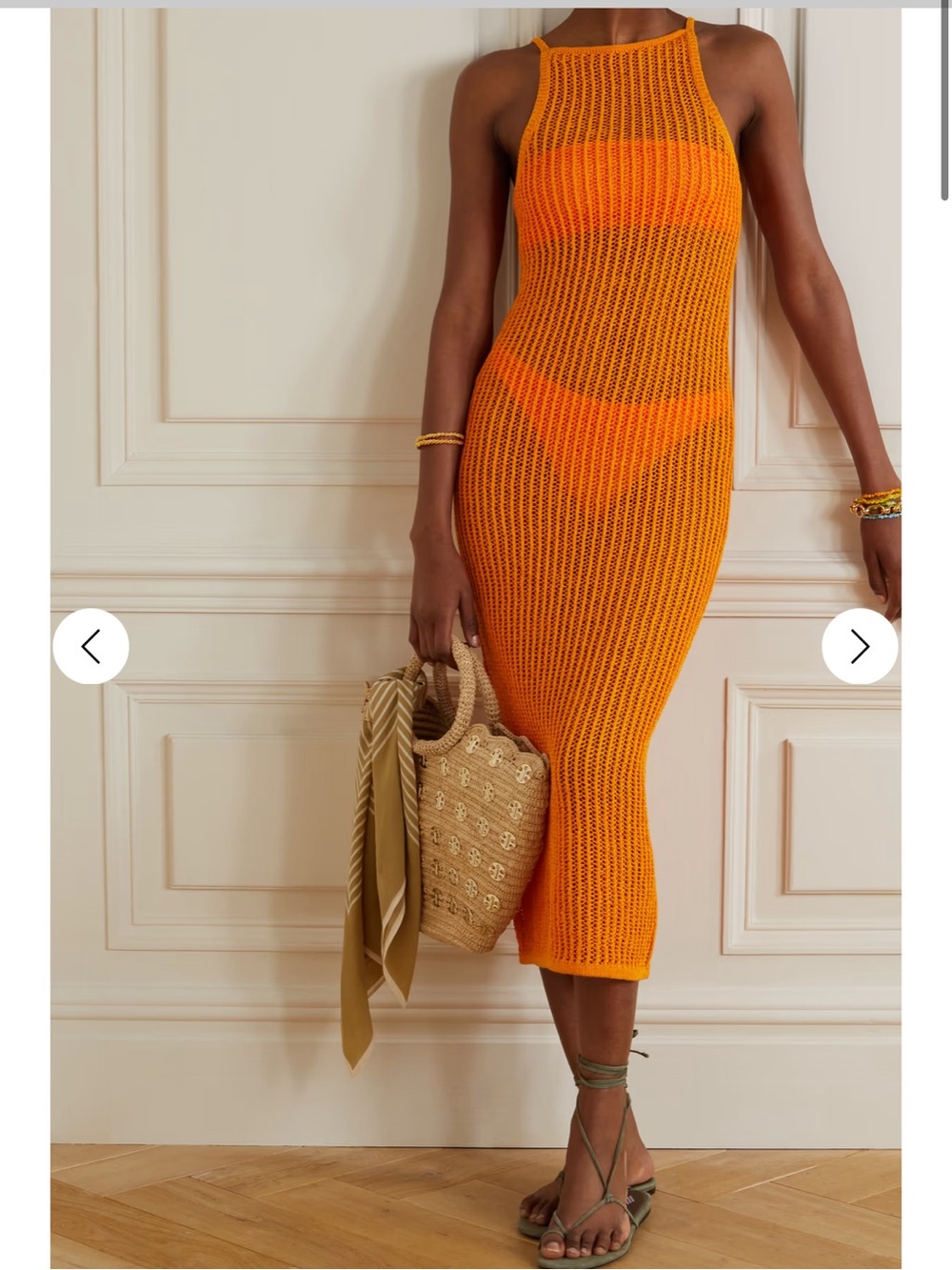 Cult Gaia Yaro Crocheted Cotton Blend Midi Dress - Marigold - Picture 2 of 5